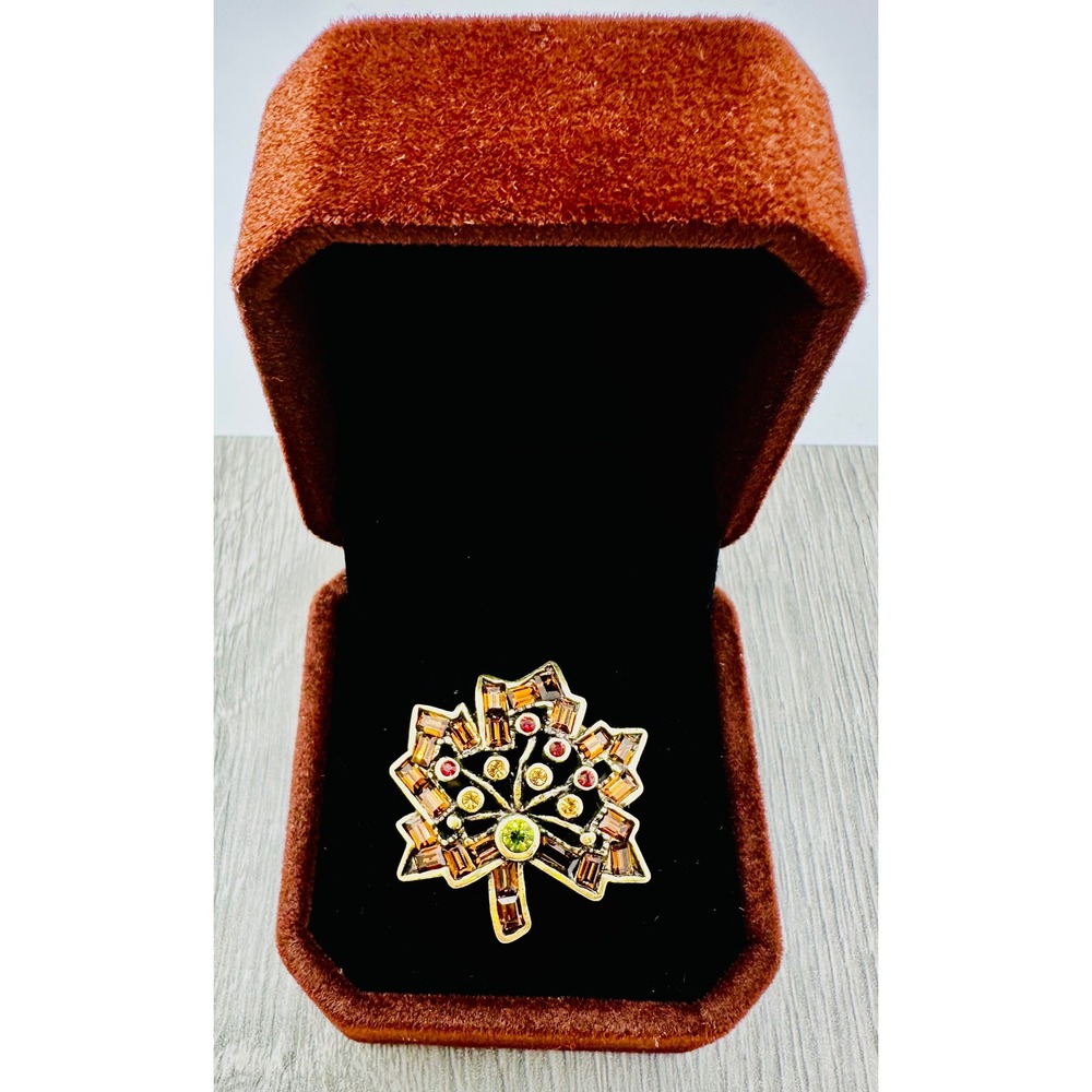 Heidi Daus Maple Leaf Crystal Cocktail Ring Bronze Tone Autumn Statement Size 6
